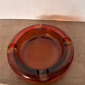 Vintage Glass Amber Brown Large Heavy 8" Ashtray Cigar Mid Century Modern